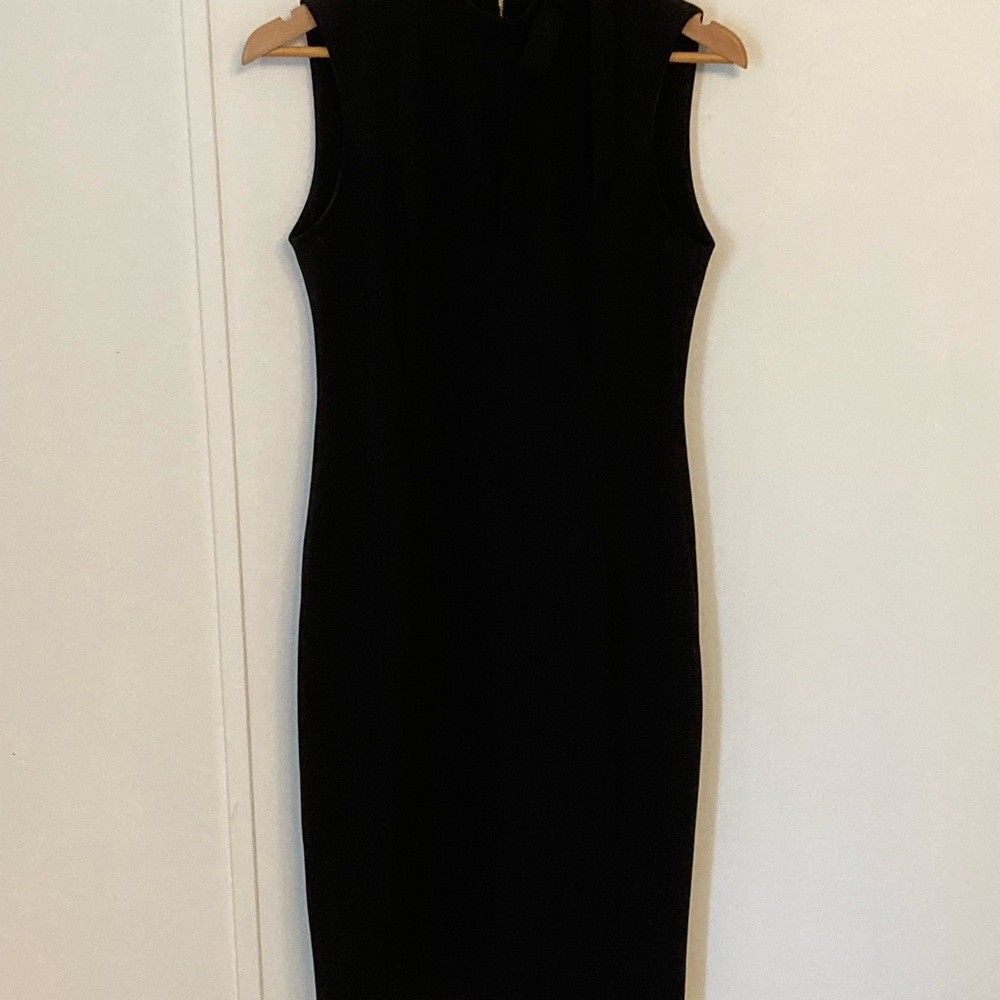 Calvin Klein Black Midi Pencil  Dress Sleeveless With Bow Size 8 - Picture 5 of 12